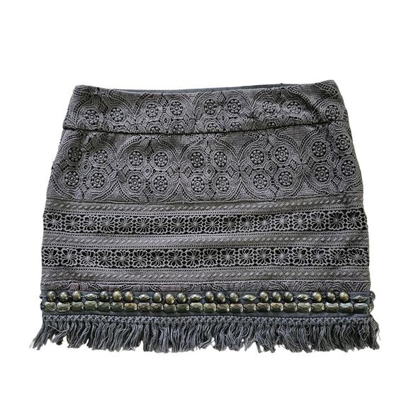 Brown Lace Fringe Beaded Mini Skirt. Leshop. Size Small. - Picture 3 of 7